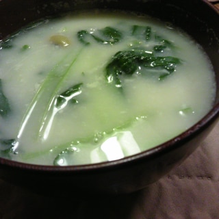 小松菜と大豆のミルク味噌スープ
